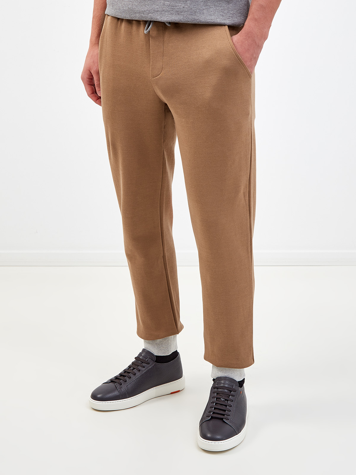 Хлопковые брюки в спортивном стиле с контрастными кромками ELEVENTY, цвет коричневый, размер 48;50;52;54 - фото 3